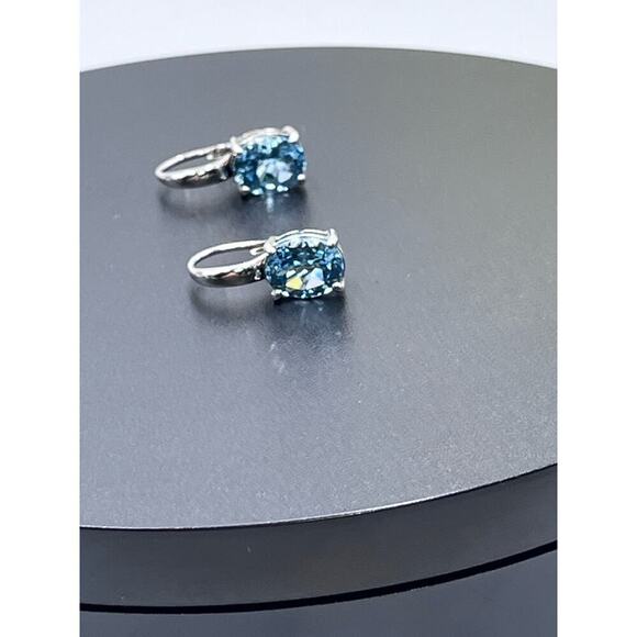 Designer DBJ Stamped Sterling Silver 925 Blue Topaz Lever Back Earrings New - Picture 3 of 12